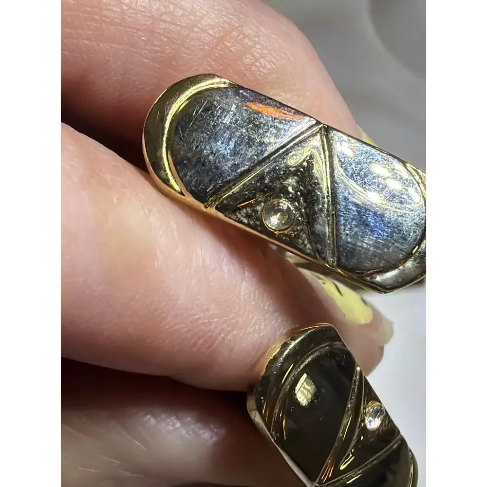 Vintage Gold Tone Tie Bar Cufflinks Set Clear Stone Men's Formal Jewelry Box